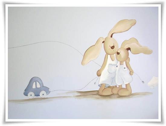 murales infantiles: conejo y mamá conejo
