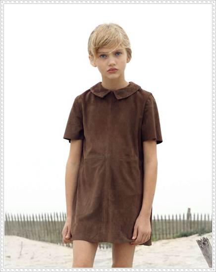 moda infantil: vestido marrón piel